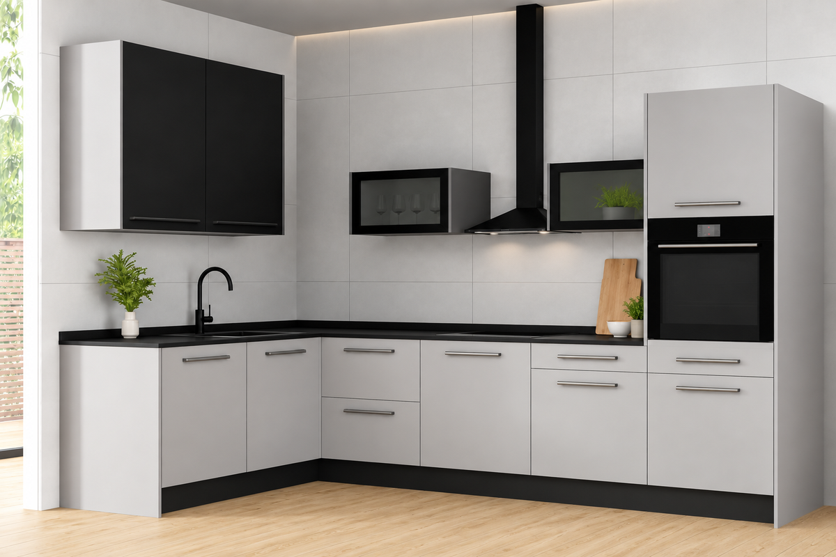 Cocina Completa en L Blanco/Negro
